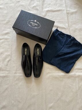 Prada Brushed Black Leather Loafers Size US 10.5